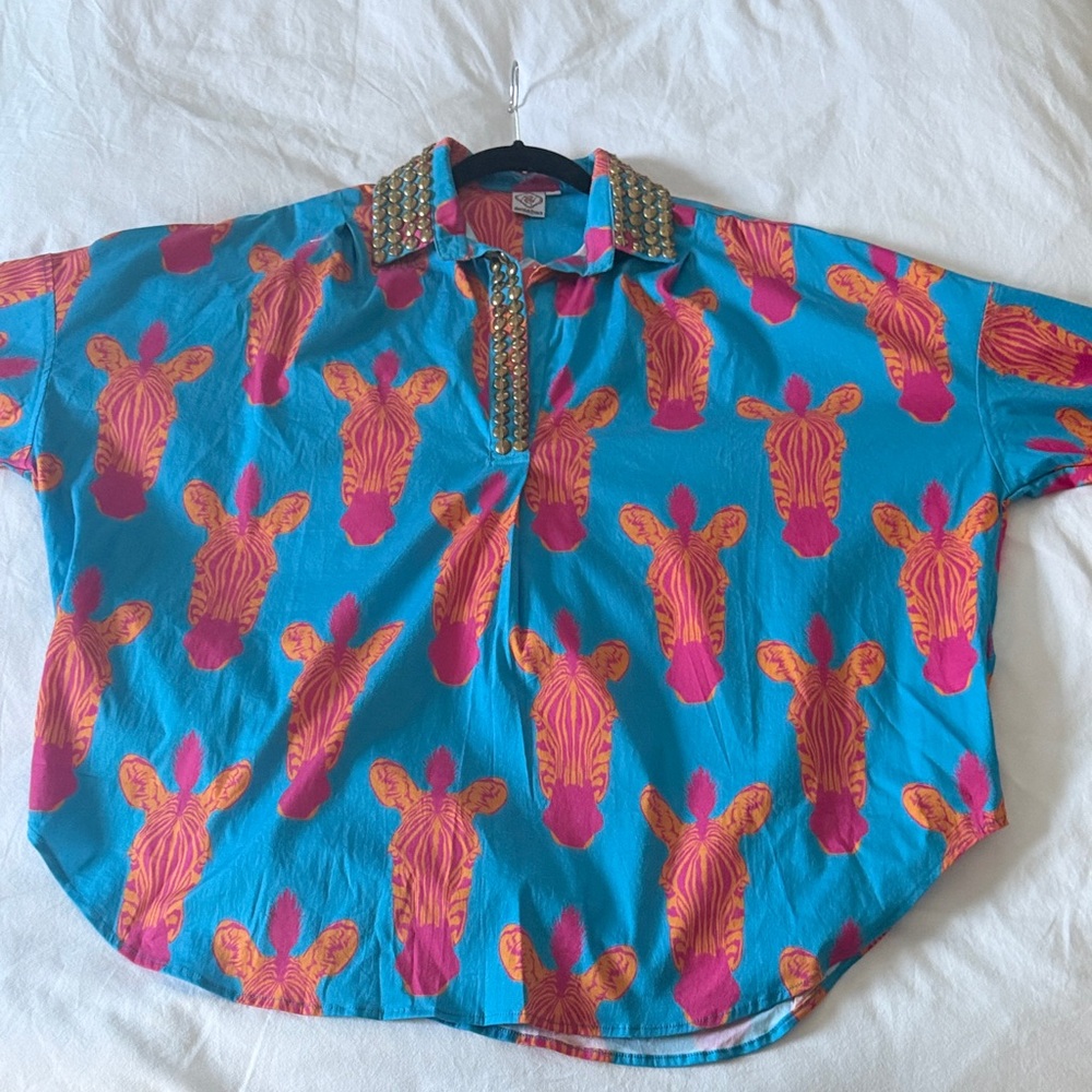 Sheridan French Oversized Vibrant Zebra Print Blouse - Picture 7 of 12